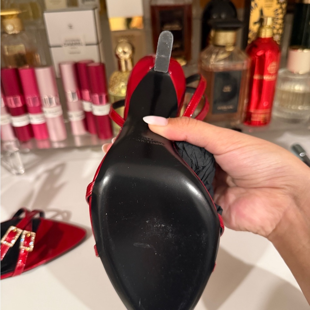 Yves Saint Laurent Red Patent Strappy Heel - Picture 5 of 8